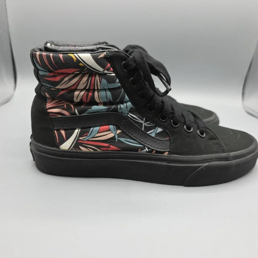 Vans Sk8-Hi Shoes Womens 8 Black Tropical Floral Old Skool‎ High Top Sneakers